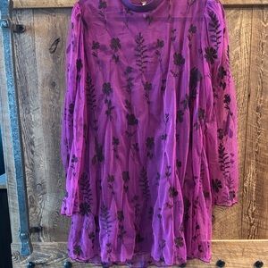 Free People Purple Mesh dress with Black Floral Design